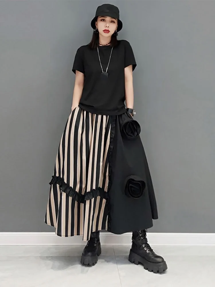 Fashion Loose Casual Ethnic Style Striprd Patchwork Skirts