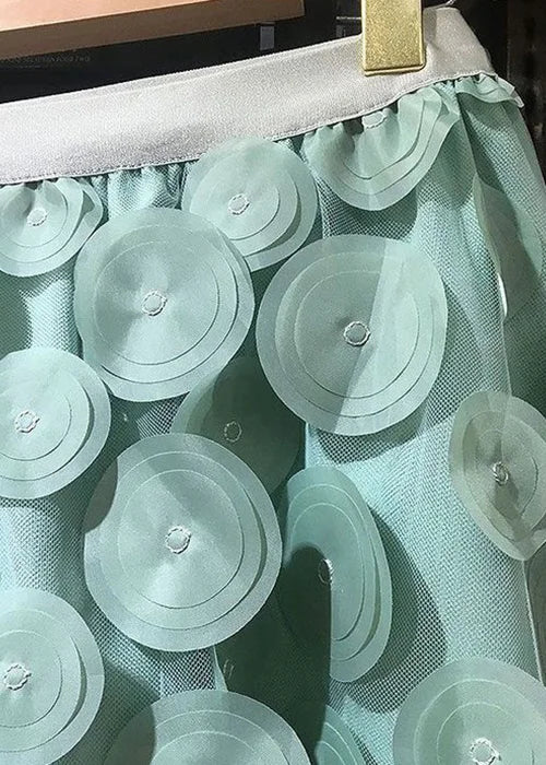Chic Green High Waist Patchwork Dot Tulle Skirt Summer