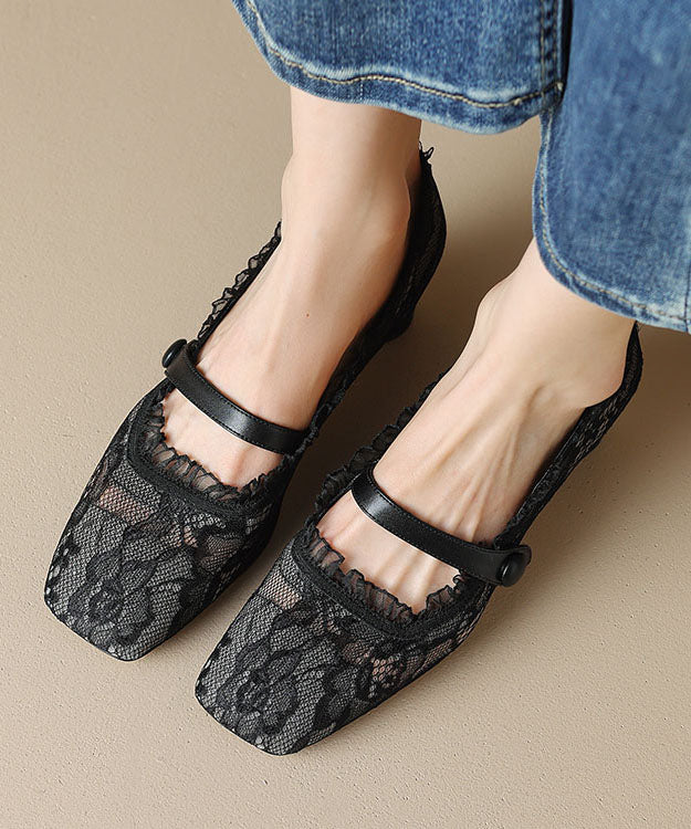 2025 New Mesh Lace Hollow Out Chunky Heel Penny Loafers