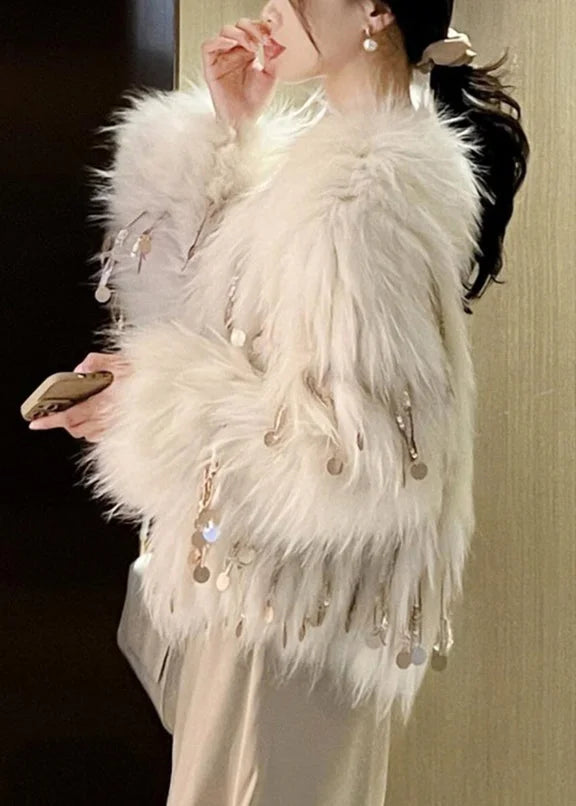 Cute Pink Sequins Tassel Mink Hair Coats Winter