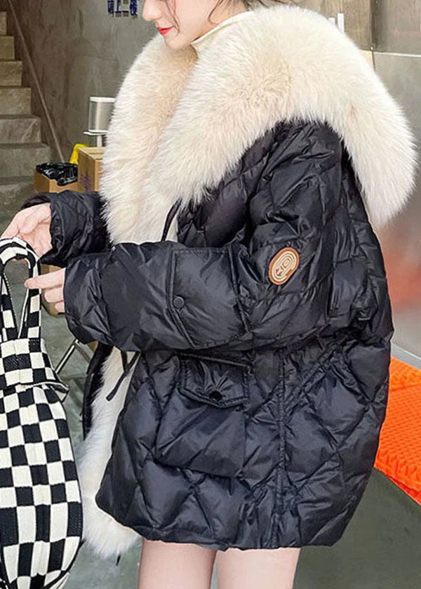Chic Pink Fur Collar Oversized Duck Down Puffers Jackets Winter(Removable fur collar)