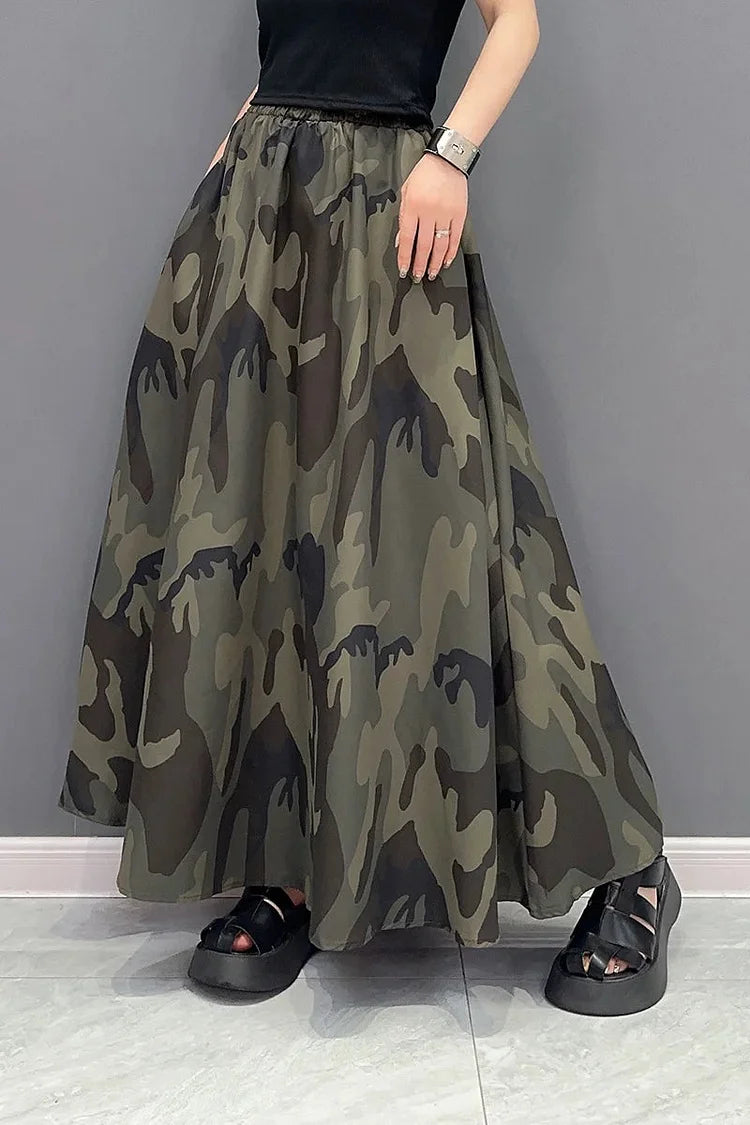Cool Elastic Waist Camouflage A-line Skirt