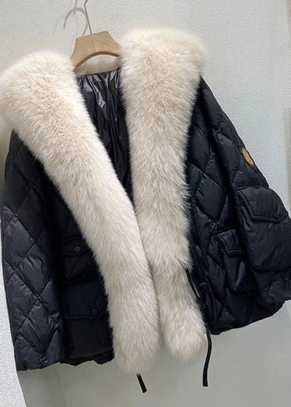 Chic Pink Fur Collar Oversized Duck Down Puffers Jackets Winter(Removable fur collar)