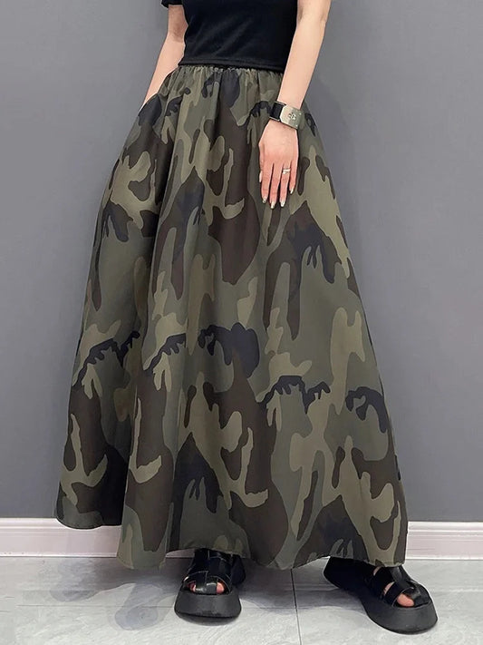 Cool Elastic Waist Camouflage A-line Skirt