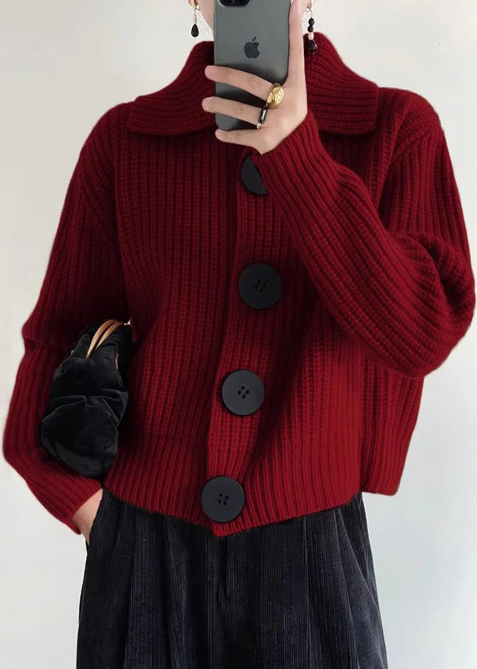 Elegant Mulberry Peter Pan Collar Button Down Knit Cardigan Winter