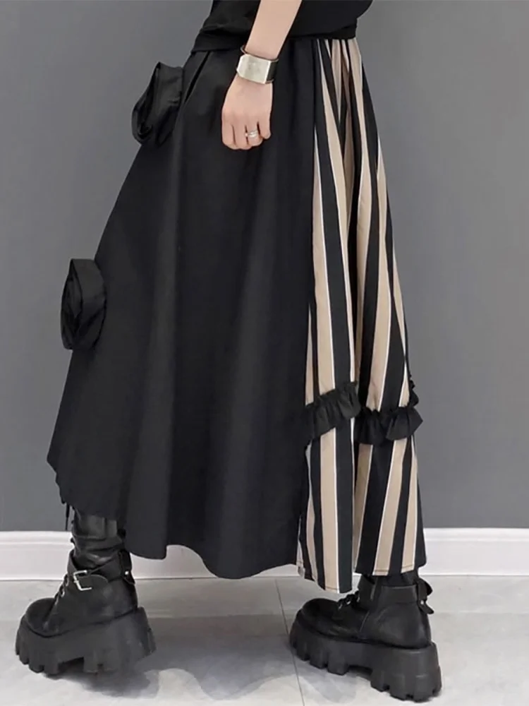 Fashion Loose Casual Ethnic Style Striprd Patchwork Skirts