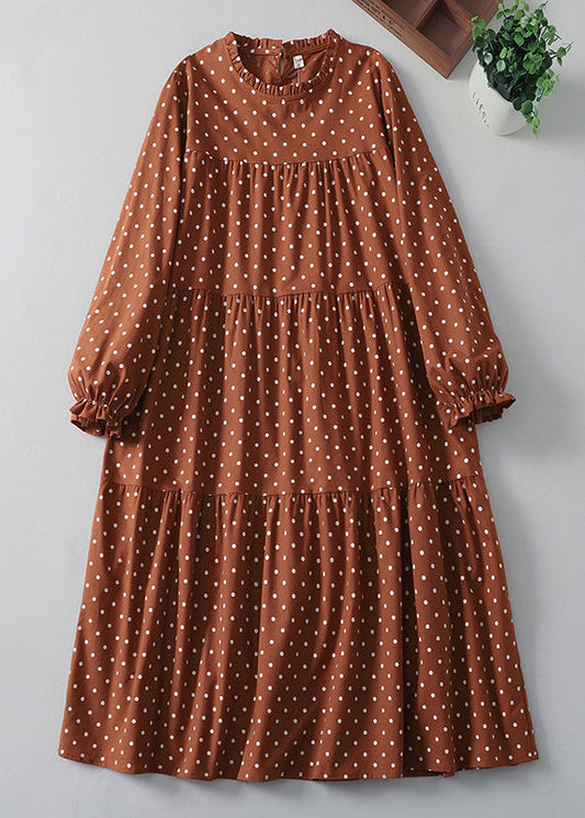 Art Orange Ruffled Dot Cotton Long Dresses Spring