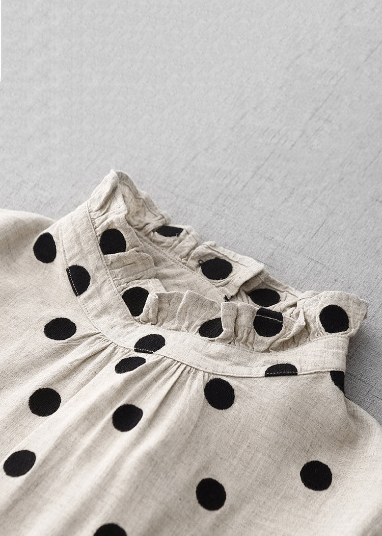 Art Ruffled Dot Button Cotton Long Dresses Spring