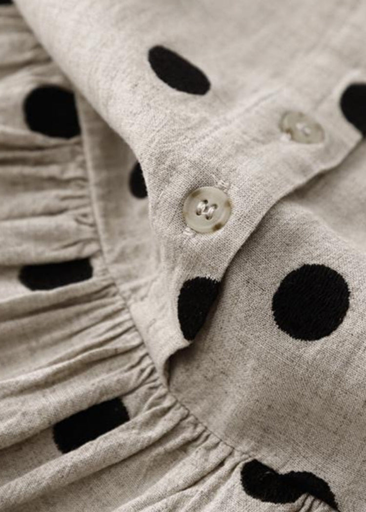 Art Ruffled Dot Button Cotton Long Dresses Spring