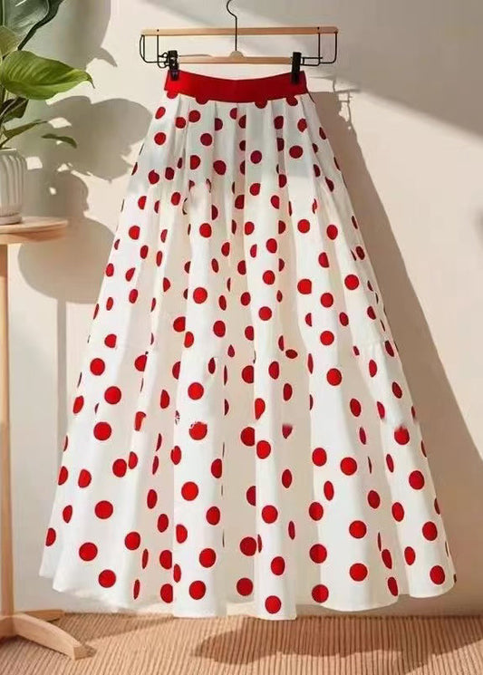 Art White Dot High Waist Cotton Skirts Summer
