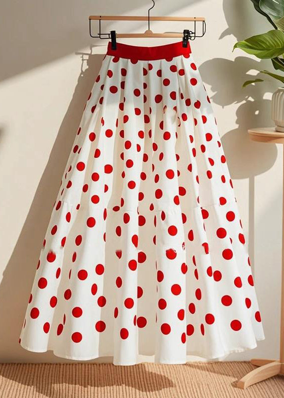 Art White Dot High Waist Cotton Skirts Summer
