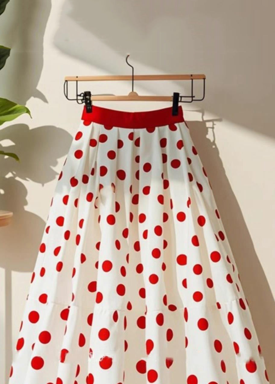 Art White Dot High Waist Cotton Skirts Summer