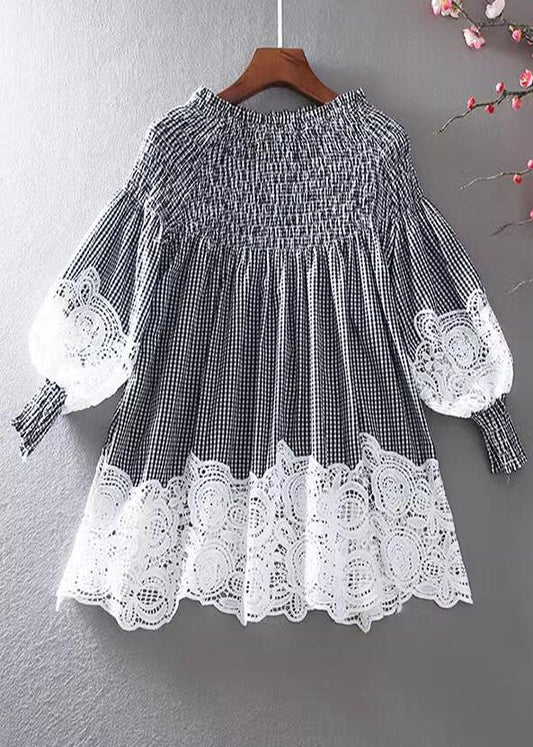 Bohemian Grey Wrinkled Patchwork Lace Shirt Spring