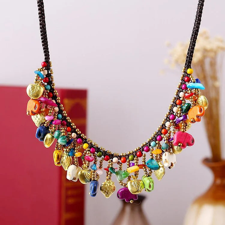 Bohemian Vintage Elephant Pendant Beach Necklace