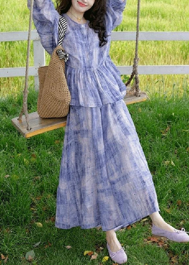 Casual Purple Tie Dye Cardigans And Spaghetti Strap Dress Two Pieces Set Spring