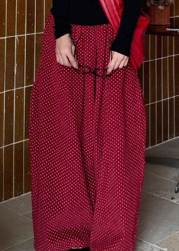 Casual Red Dot Pockets High Waist Corduroy Wide Leg Pants Spring