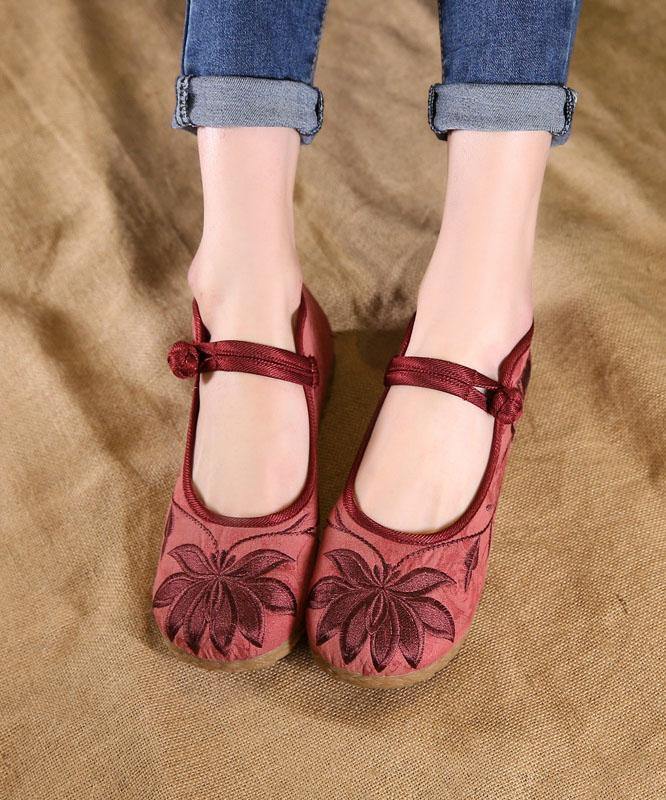 Chic Buckle Strap Flat Feet Shoes Green Embroidered Cotton Fabric