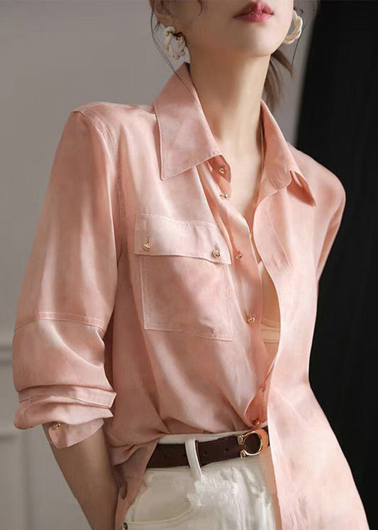 Chic Pink Peter Pan Collar Button Chiffon Blouse Top Spring