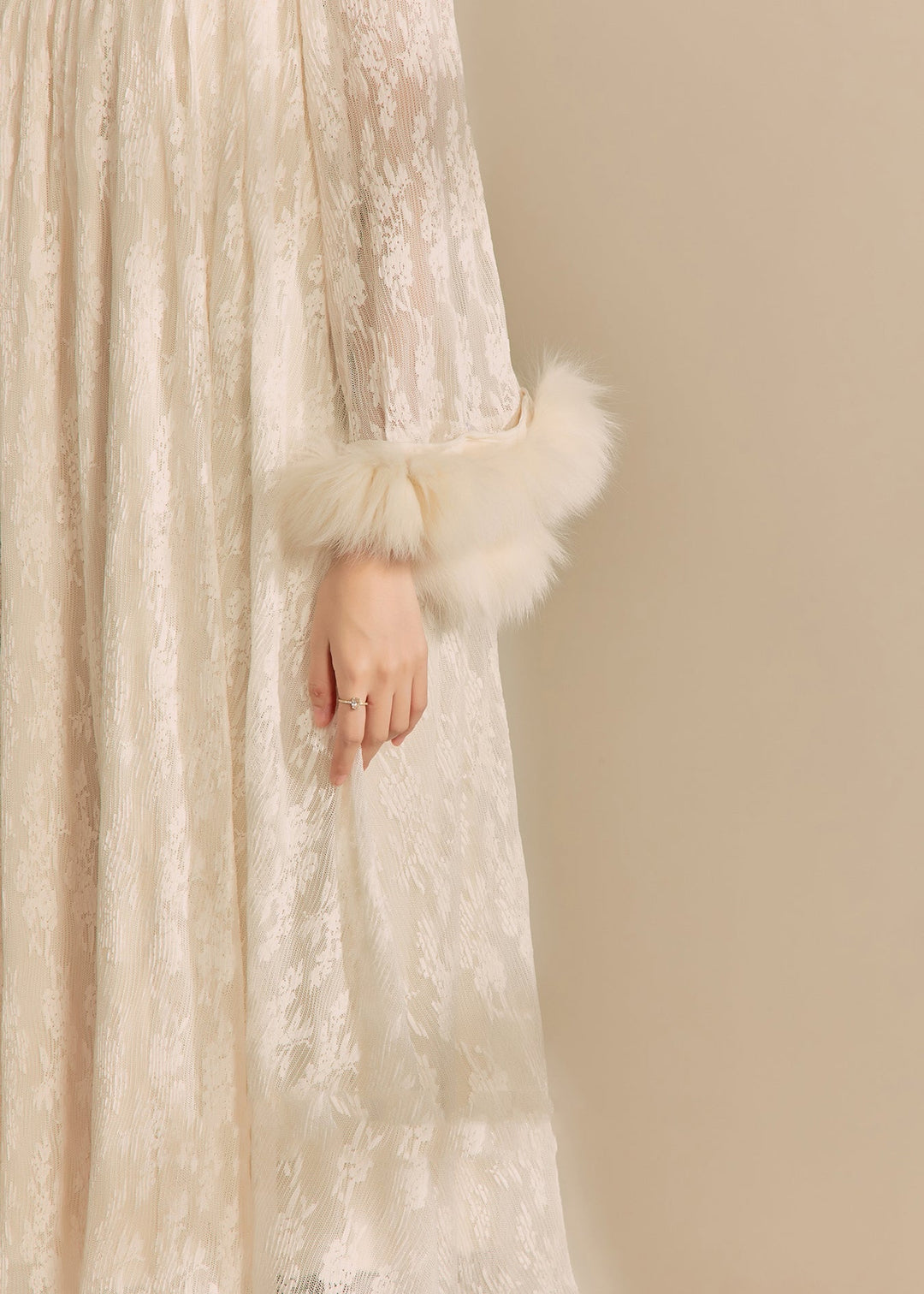 Chinese Style Beige Stand Collar Patchwork Button Long Dress Fall