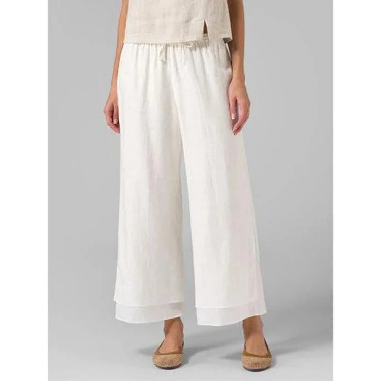Cotton Linen Colorblock Ankle Pants