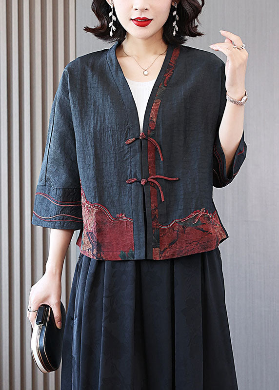Black DIY Tasseled Embroidered Patchwork Silk Coats Spring