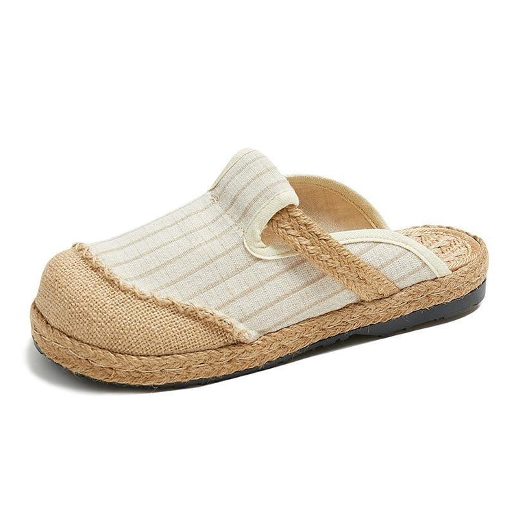 Fitted beige striped linen Slippers Shoes
