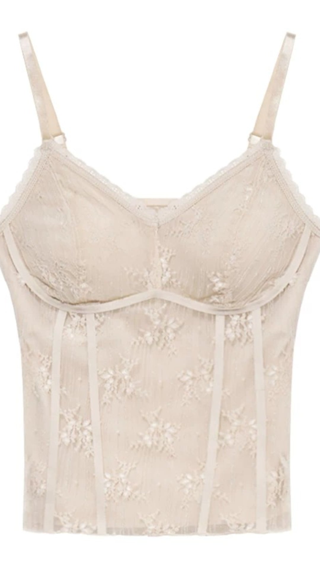 Plus Size Apricot Lace V-neck Spaghetti Strap Camisole with Built-in Padded Bra