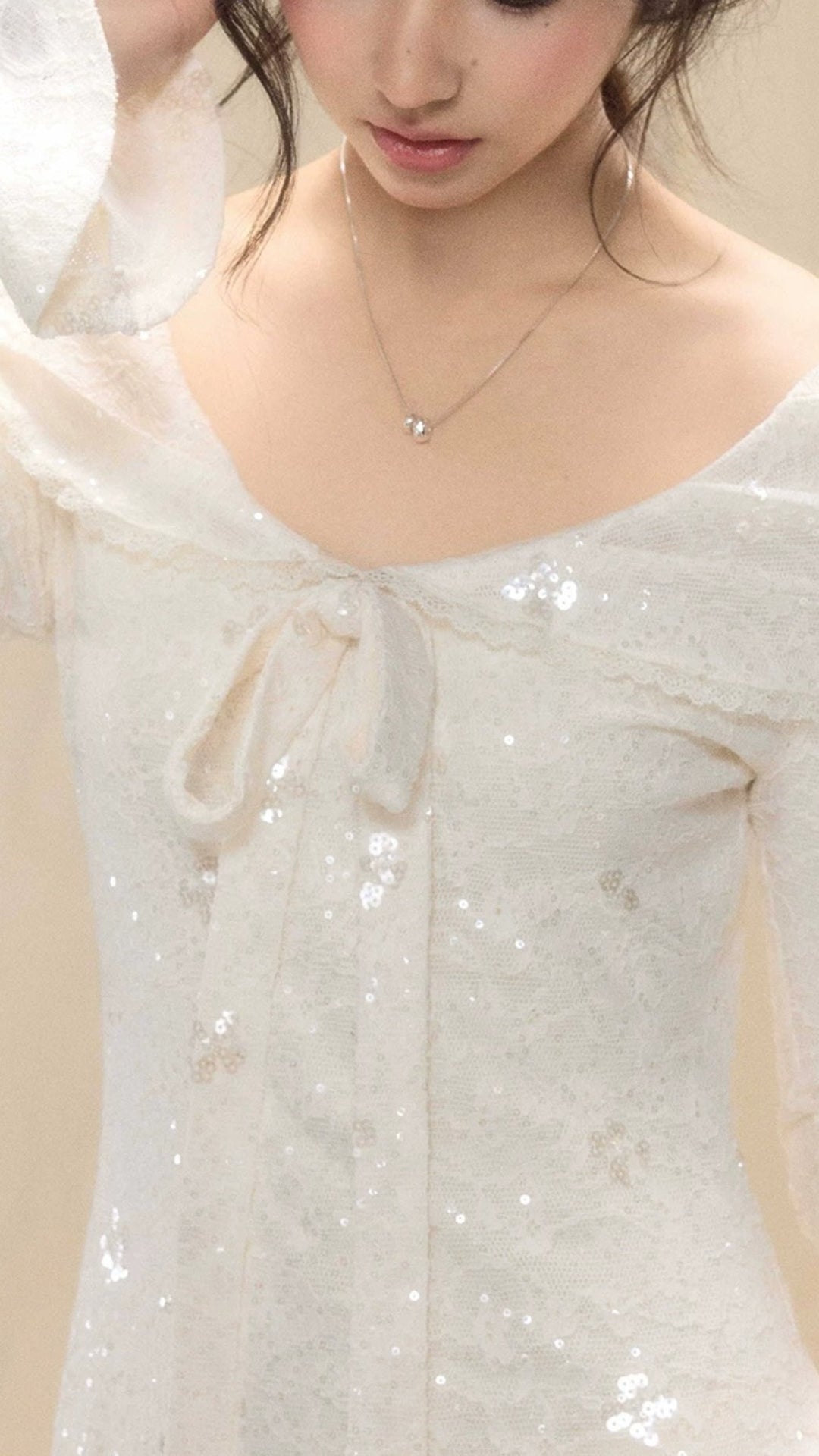 Apricot Long Sleeve Sequin Mermaid Maxi Dress