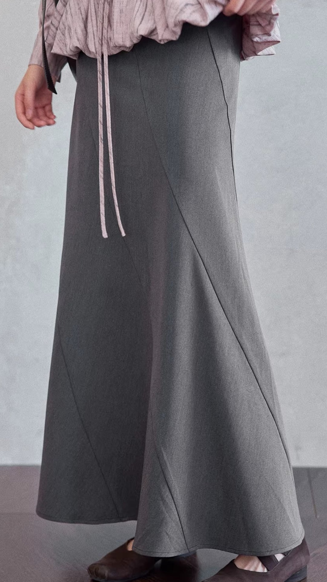 Elegant Gray High Waist Flared Midi Skirt