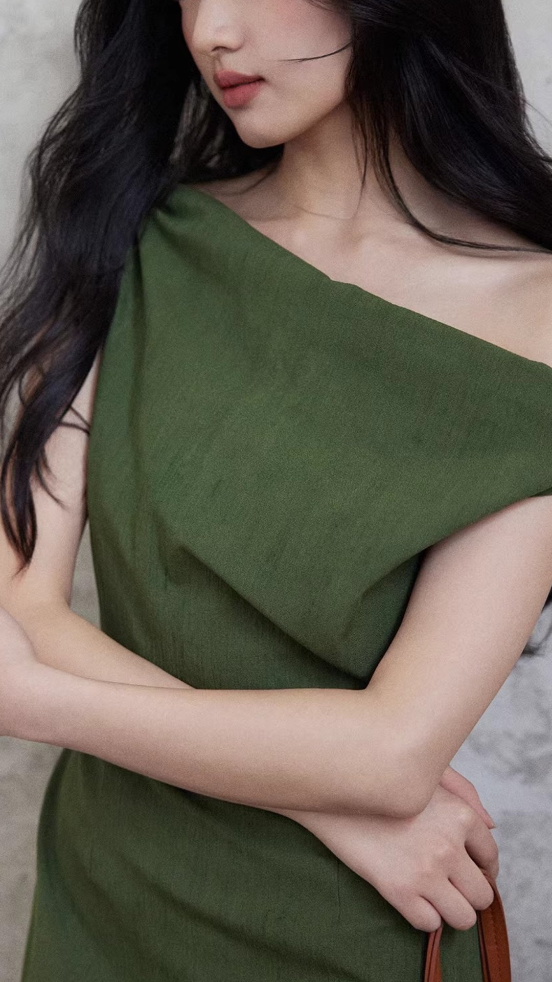 Plus Size Green Off-the-Shoulder Draped Detail High Waist Flowy Maxi Dress