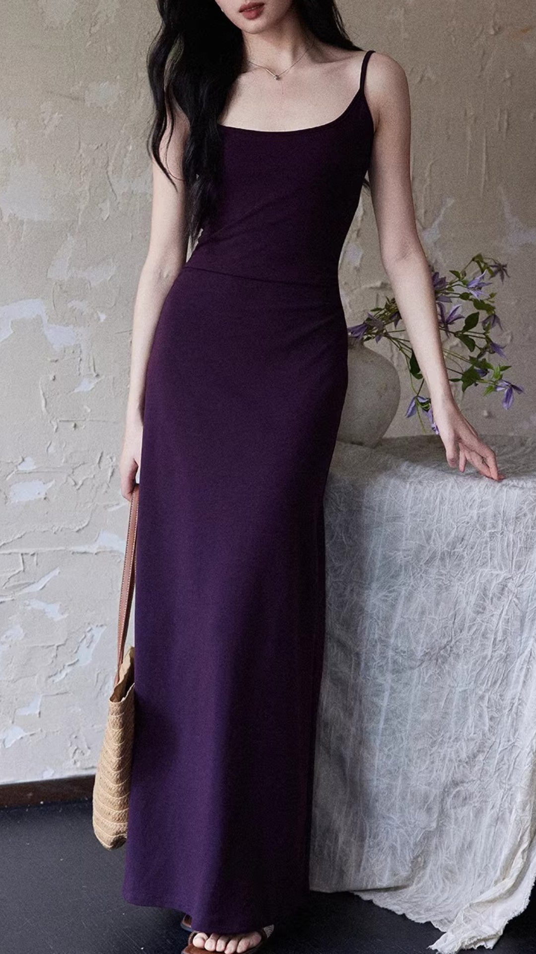 Plus Size Dark Purple Square Neck Cami Strap Bodycon Maxi Dress