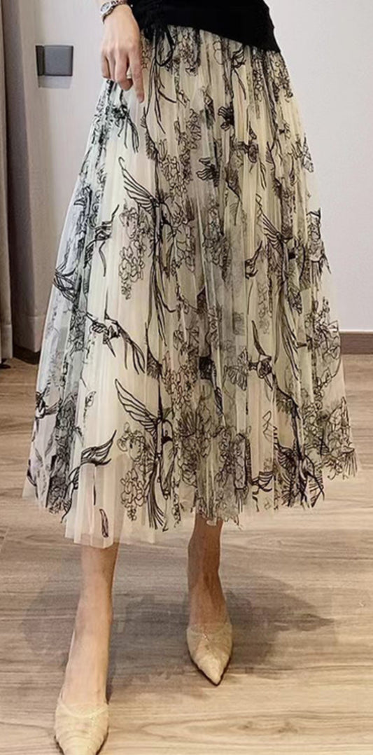 Stylish Yellow Print Elastic Waist Tulle Skirts Spring