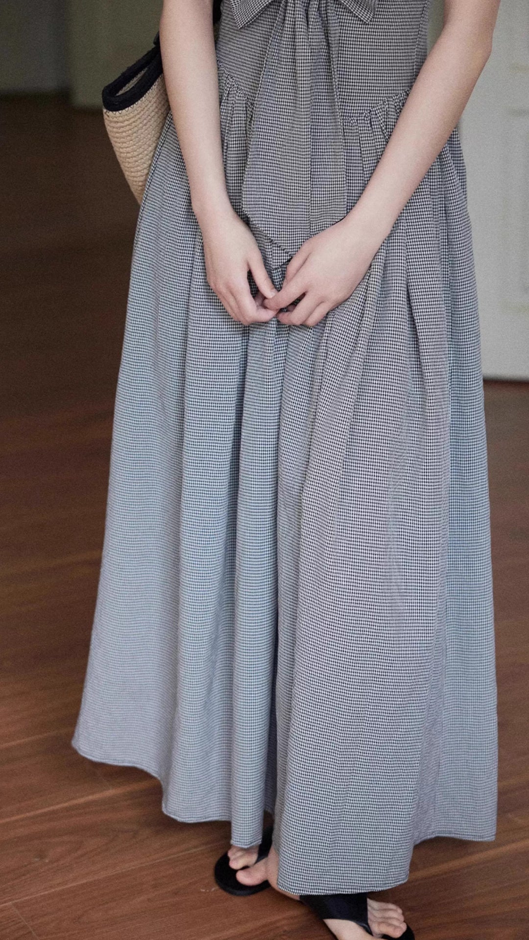 Gray Gingham Halter Neck Maxi Dress