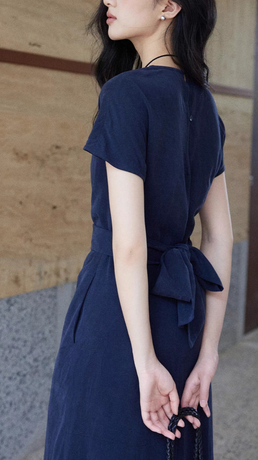 Plus Size Navy Blue V-Neck Short Sleeve Belted Pocket Maxi Dress