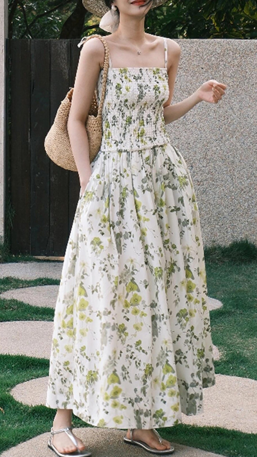 Stylish Yellow Print Cotton Spaghetti Strap Dress Sleeveless