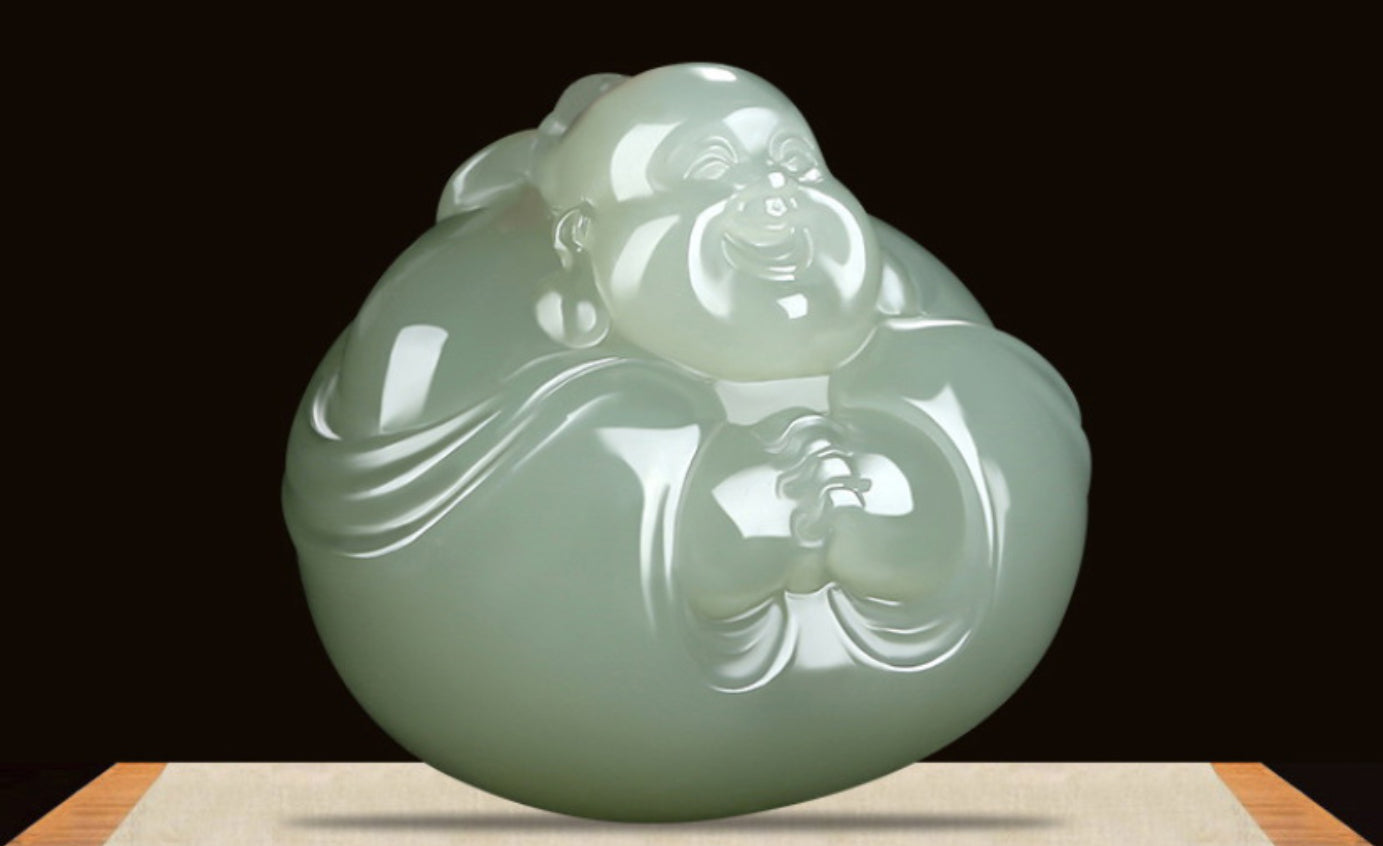 Natural Hetian Jade Laughing Buddha Pendant Necklace