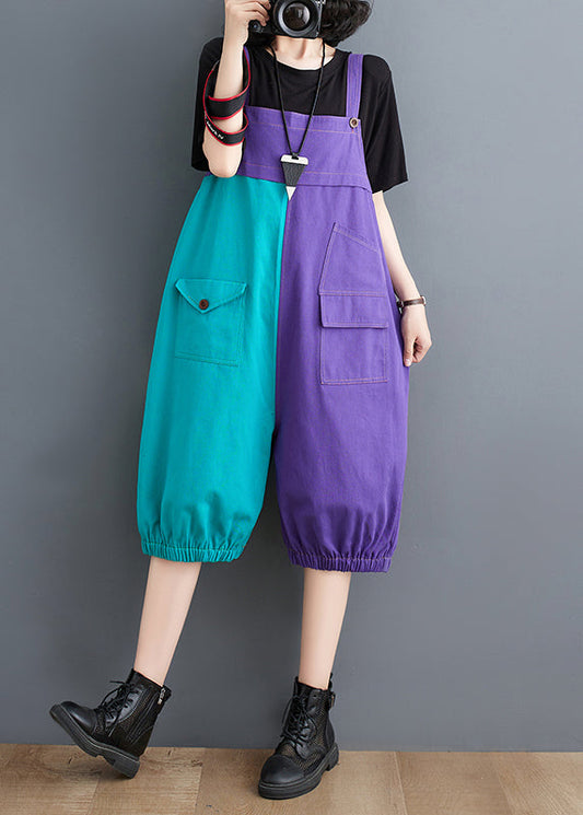 French color-block patchwork cotton oversized jumpsuit for summer
