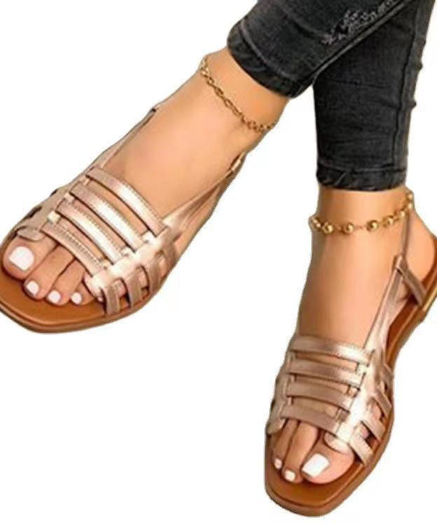 Gold Splicing Peep Toe Hollow Out Best Beach Sandals For Walking