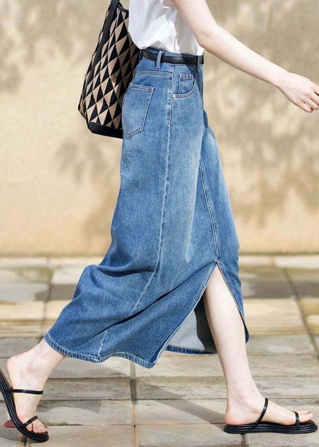 Italian Blue Side Open High Waist Denim Skirts Fall