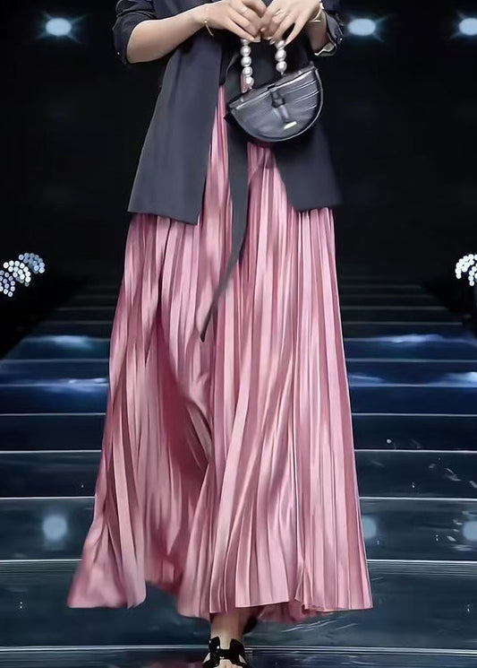 Loose Pink Wrinkled Solid Cotton Skirts Spring