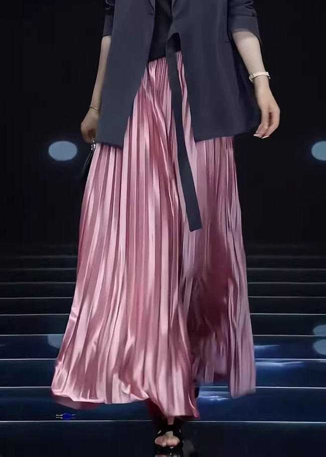 Loose Pink Wrinkled Solid Cotton Skirts Spring