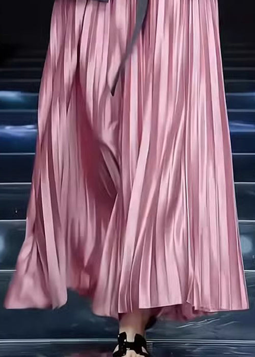 Loose Pink Wrinkled Solid Cotton Skirts Spring