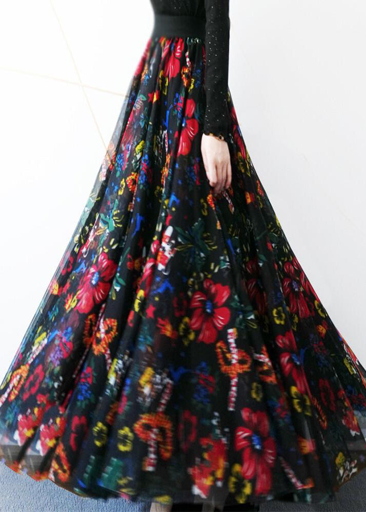 Loose Print Elastic Waist Tulle Exra Large Hem Skirts Summer