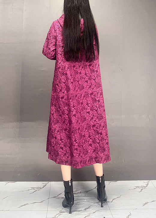 Loose Purple Pockets Button Cotton Hoodies Coat Fall
