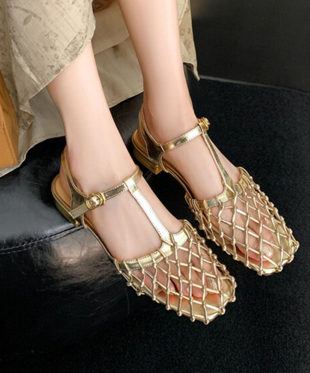 New French Hollow Out Buckle Strap Silver Sandals