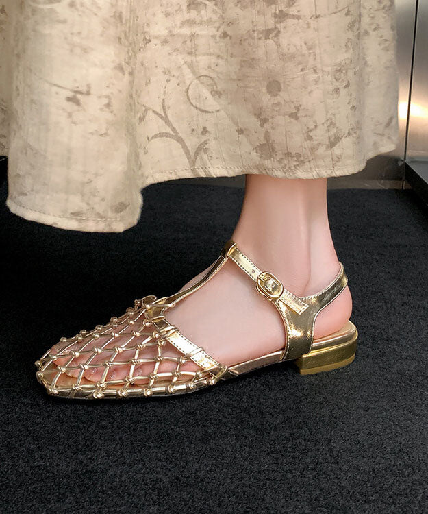 New French Hollow Out Buckle Strap Silver Sandals
