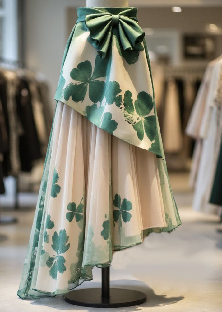 New Green Asymmetrical Bow Chiffon Patchwork Skirts Summer