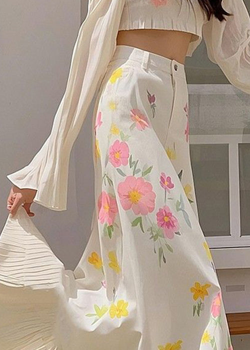 New Pink Print Wrinkled High Waist Cotton Skirts Spring