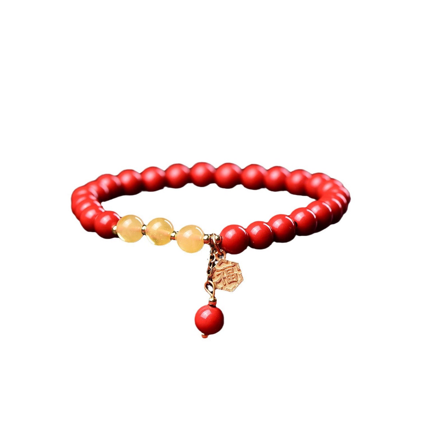 Ethnic Style Copper-Plated Fortune Charm Cinnabar Bracelet for Women
