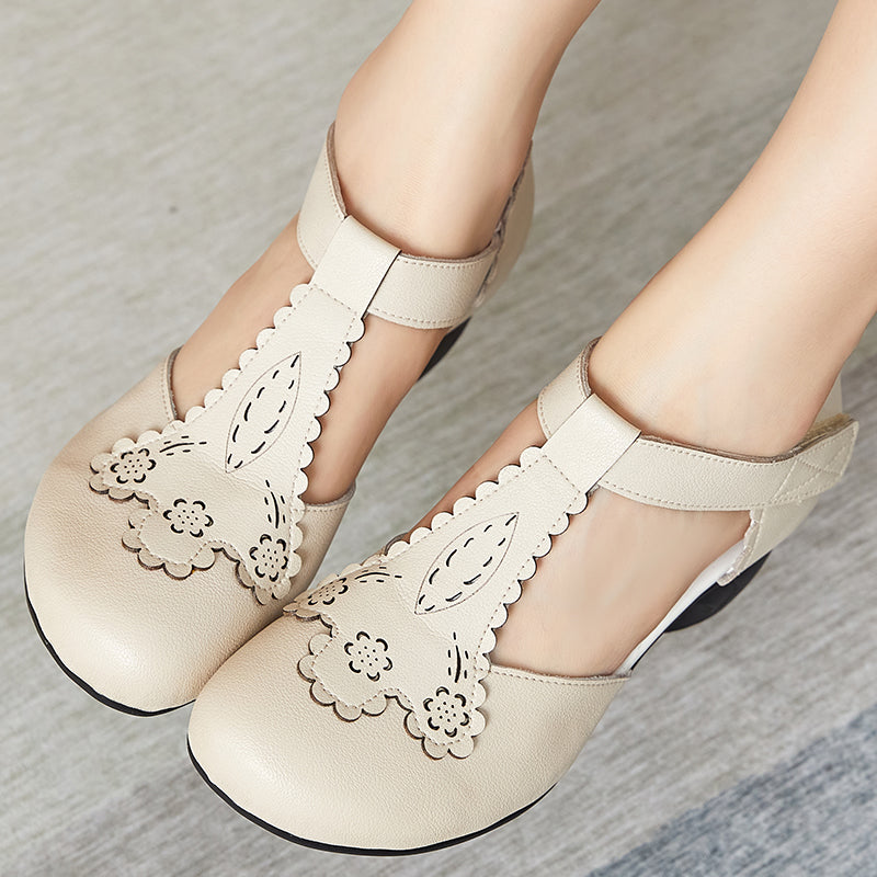 Summer Floral Leather Velcro Tape Sandals